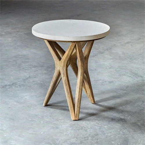 Uttermost Marnie 22" Round Wood and Stone Accent Table in Oatmeal Wash - Picture 6 of 9