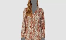  50 Ralph Lauren Women Ivory Graphic Print Long Paisley-Print Pajama Top Size S