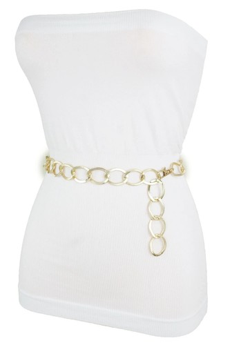Women Shiny Gold Metal Chain Party Club Fashion Narrow Waisted Belt Size M L XL - Picture 16 of 24