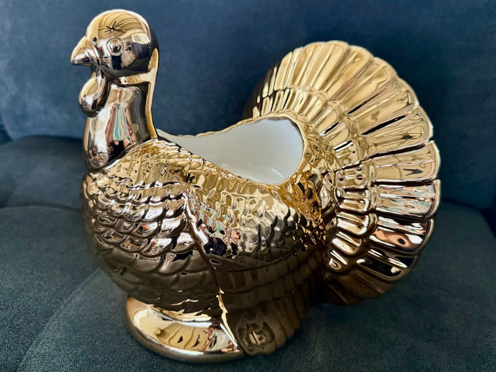 Bath & Body Works Golden Gold Turkey Large 3 Wick Candle Holder Thanksgiving NEW