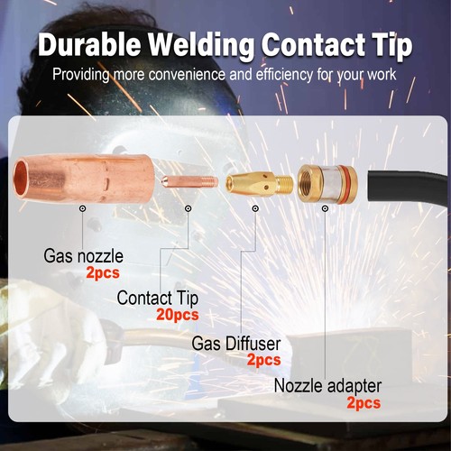 MIG Welding Gun Accessory Kit 0.035" Tip-Nozzle-Diffuser for Miller M-25/40 26x - Picture 5 of 12