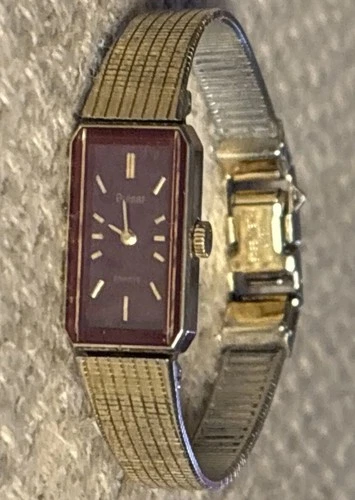 Vintage Pulsar By Seiko Wrist Watch Women’s Rare Burgundy Dial Gold Tone Japan