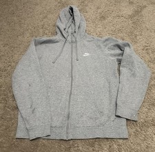 Vintage Nike Hoodie Mens Medium Full Zip Swoosh Logo Grunge Skater Y2K Gray