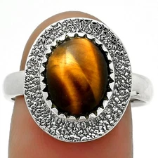 Natural Tiger Eye - Africa 925 Sterling Silver Ring s.8.5 Jewelry R-1649