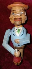 RARE Vintage Mechanical Handcarved Wood Cork Bottle Stopper Man Drinking Wine 