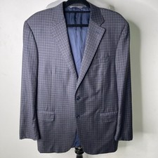 Canali Men's Blue Two Button Front 100 Wool Checkered Blazer Size 44