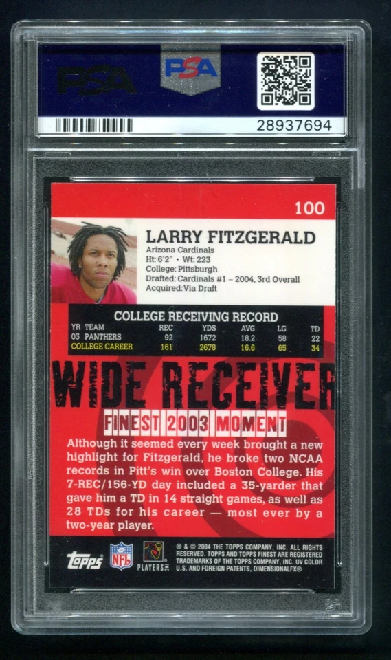 2004 Topps Finest Larry FItzgerald RC #100 PSA 10 GEM MINT 💎 - Image 2 of 2