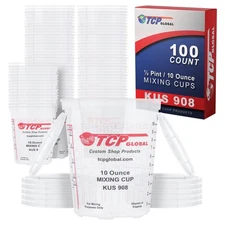 8-Ounce (1/2 Pint) Paint & Epoxy Mixing Cup Calibrated Ratios - 100 Cups/12 Lids