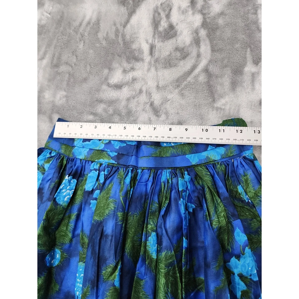 Винтажный 40-х VIP ткани цветочный плиссированные макси юбка размер S синий зеленый металлический молнии - Изображение 2 из 4