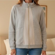 Giacca donna St. John cotone seta orlo grigio full zip casual taglia large