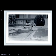 Old Vintage Photo SHIRTLESS MAN SITTING ON DIVING BOARD SWIMMING POOL