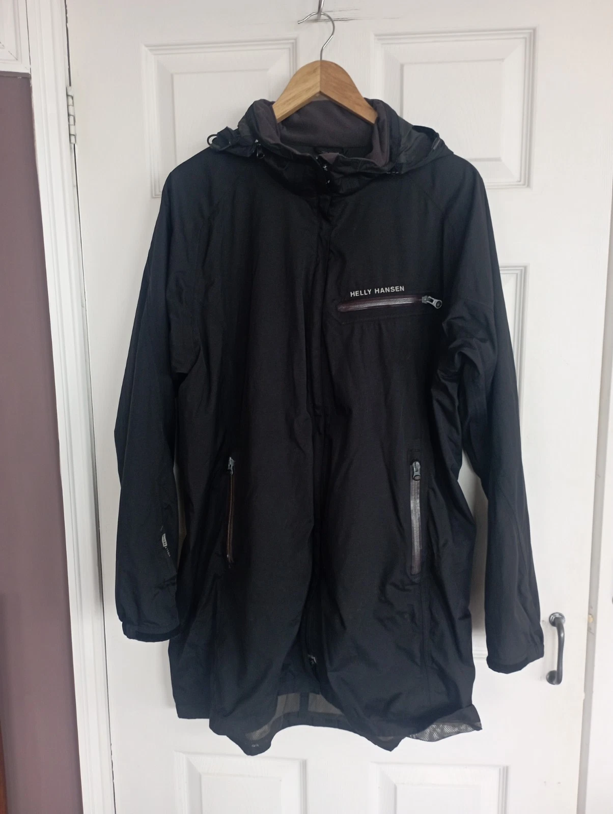 HELLY HANSEN Jacket Mens xl Black Helly Tech Rain Coat Hooded a5