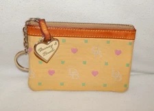 Dooney Bourke Handbag Key Caddy Card Case Heart Coin Purse Yellow Pink Leather