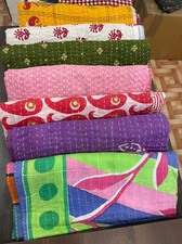 Image of Indian Vintage Cotton Kantha Quilt Throw Bedding Blanket Handmade Bedspreads.