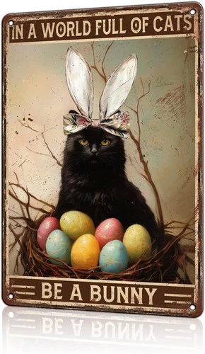 Retro Funny Cat Easter Tin Metal Signs Home Décor 8x12 Poster Vintage Cats Sign