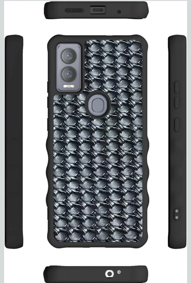 Funda Genérica para Teléfono [con 2 Piezas Temp. Vidrio][Lthr + Silicona] Negro Foto 2 de 4