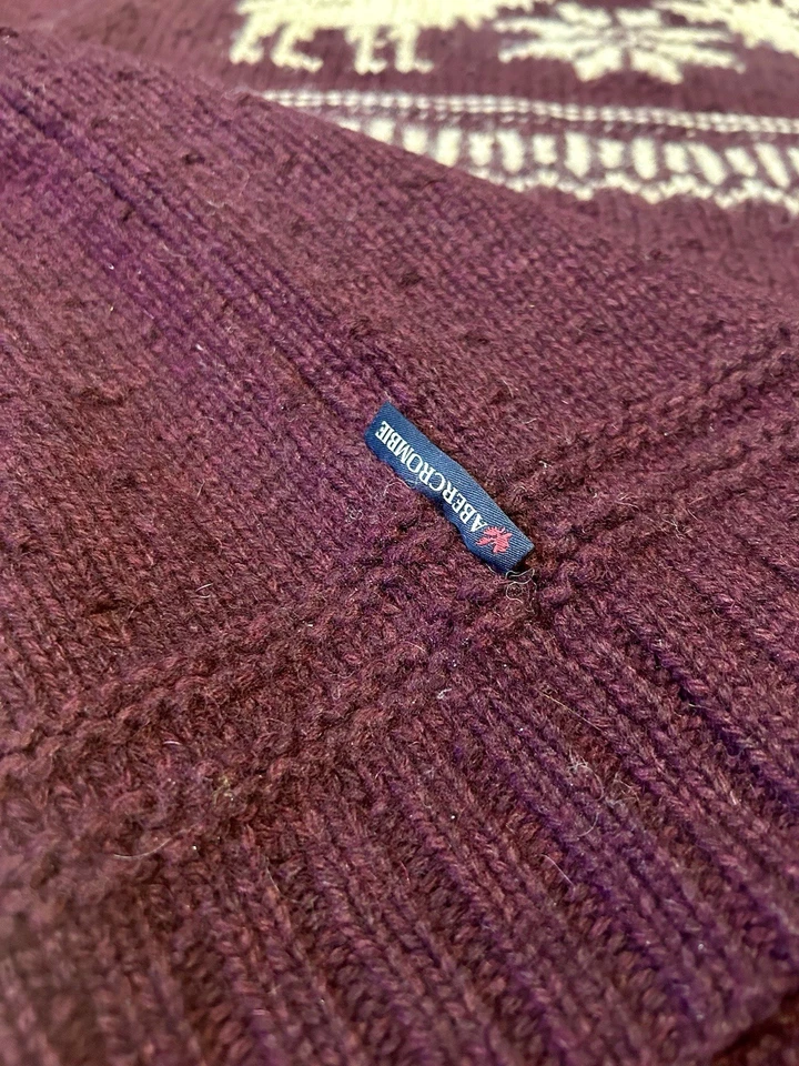 VTG Abercrombie & Fitch Sweater Mens Sz XL Wool Handknit Moose Fair Isle Thick - Image 4 of 4