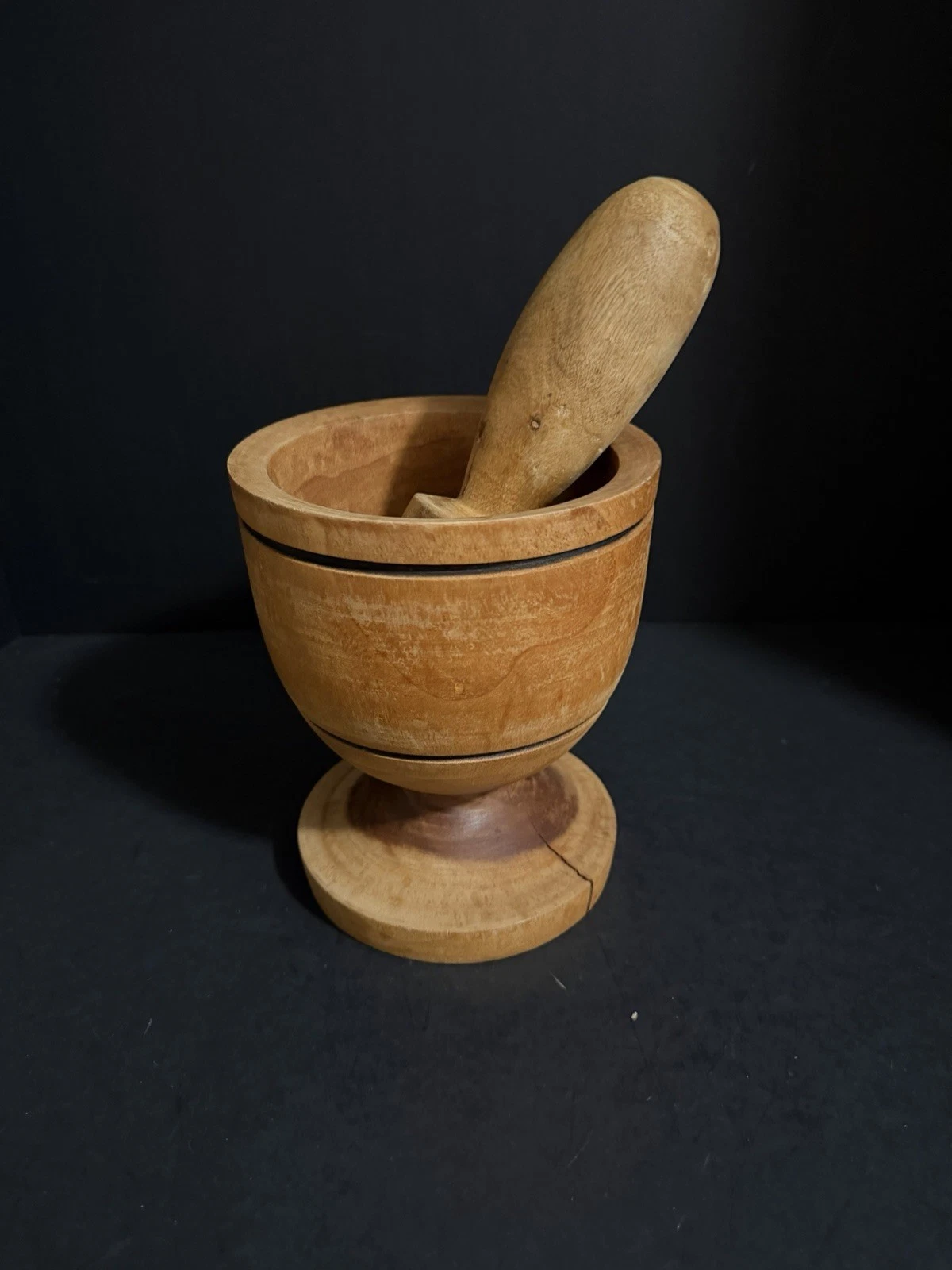 rustic turned wood mortar and pestle set