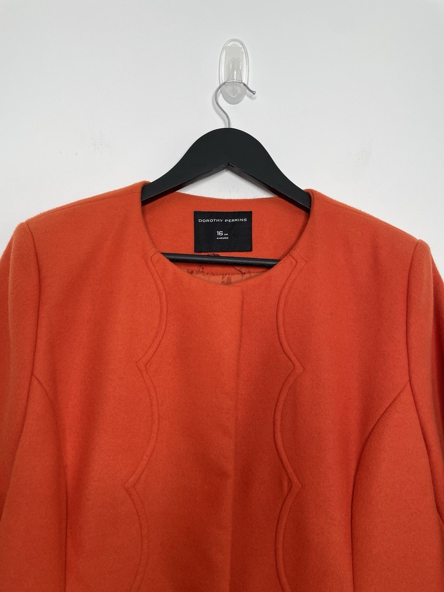 Dorothy Perkins Orange Frock Coat Retro Swing Scalloped Detail UK 16 Feels Wool View 2