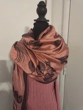 Women's Pashmina and Silk Reversible Scarf with Scarf Ring for Styling
