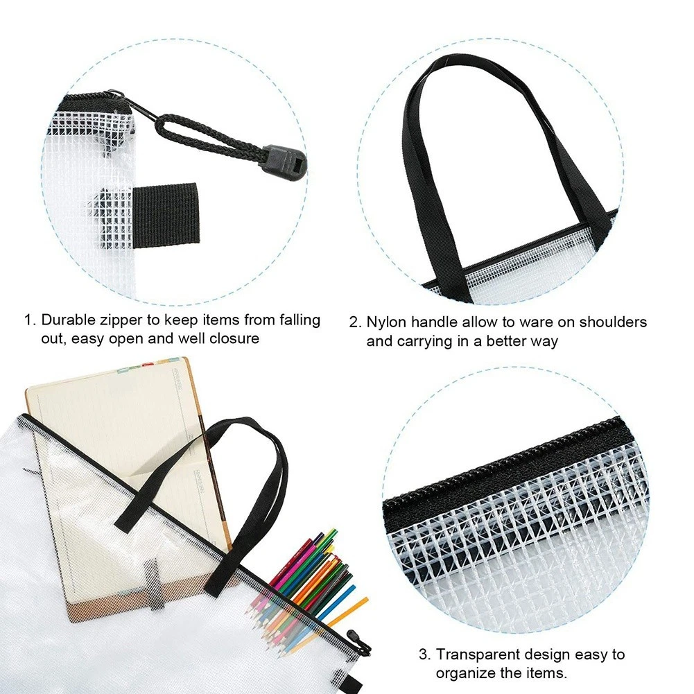 Art Portfolio Bag with Handle & Zipper, Vinyl Mesh Folder Organizer for7466