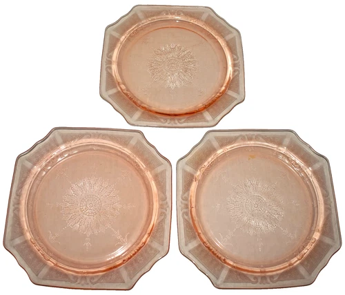 3 Anchor Hocking Depression Glass Princess Pink Dinner Plates 9"