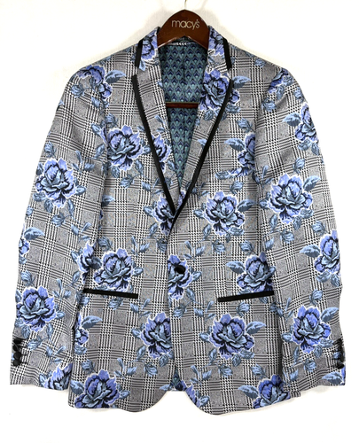 Cappotto sportivo uomo Paisley e grigio 36R viola nero floreale slim fit giacca preppy