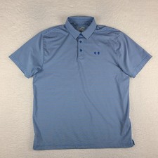 Under Armour Polo Shirt Mens XL Blue Striped Loose Heatgear Performance