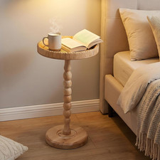 Boho Rattan Round Side Table - Compact End Table for Small Spaces