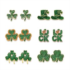 6/9Pairs St.Patrick's Day Stud Earrings for Women Glitter Shamrock Earrings...