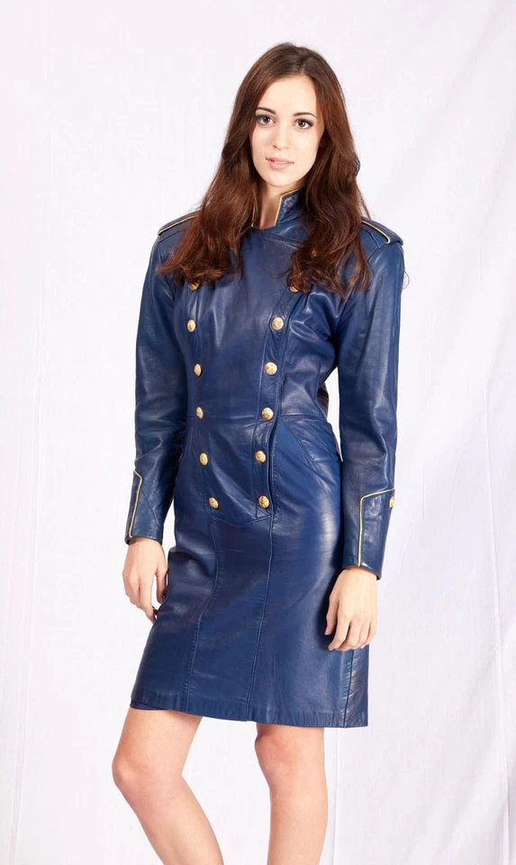 North Beach Leather by Michael Hoban Military dress in blue French lamb size S - Image 3 of 4