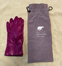 Fratelli Orsini Women s Leather Cashmere Lined Purple Solid Wrist Gloves 8 Italy