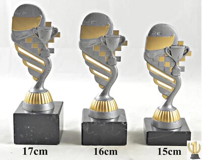 EIGENMARKE Motorsport-Go-Kart-Kart-Trophäe / Pokale Resin auf Marmorsockel mit Beschriftung