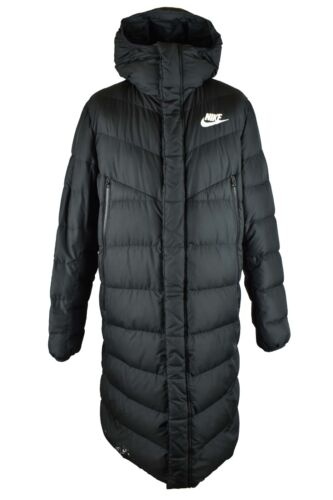 NIKE Black Padded Coat Jacket size M Mens Full Zip Hooded Outdoors Long - Afbeelding 1 van 8