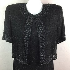 Brilliante by J.A. Women's Black Beaded Silk Evening Gown Party Formal Small