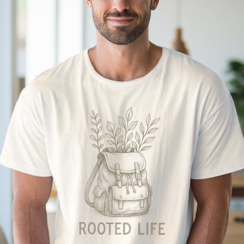 Rooted Life Backpack Tee Nature Shirt Hiking Top Graphic T-Shirt - Picture 4 of 6