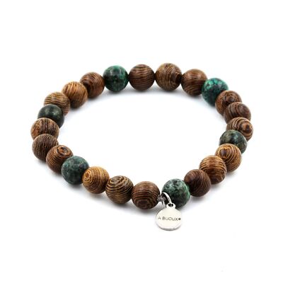 stones And Minerals. Bracelet Beads African Turquoise + Wood 8 Mm. Made