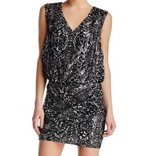 Rebecca Minkoff Blouson Dress 6  NWOT Sequined Spirit Embellished Printed Silk 