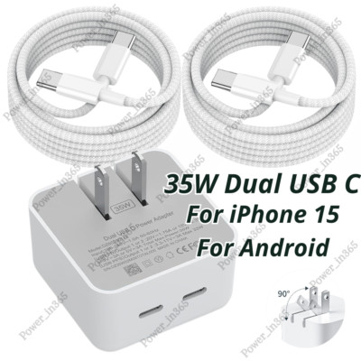 35W Fast Wall Charger Brick USB C Type C Cable For Android iPhone 15 Pro Macbook