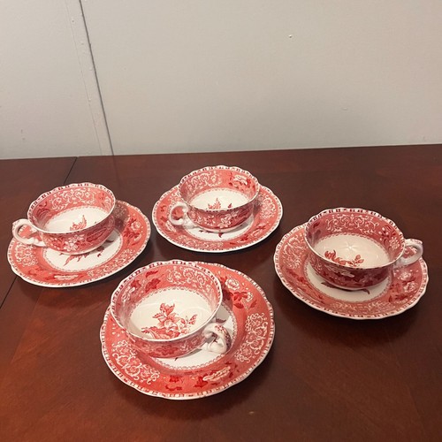 Spodes Camilla Copeland England pink Transferware Tea Cup & Saucer Set of 4 - Picture 11 of 18