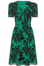 VOODOO VIXEN RETRO PIN UP 50s BRITANNY FLOCKED CHIFFON GREEN ROSE DRESS DRA8091