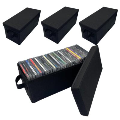 	Evelots CD Storage Boxes 4-Pack for 128 CDs Black Case Organizer	