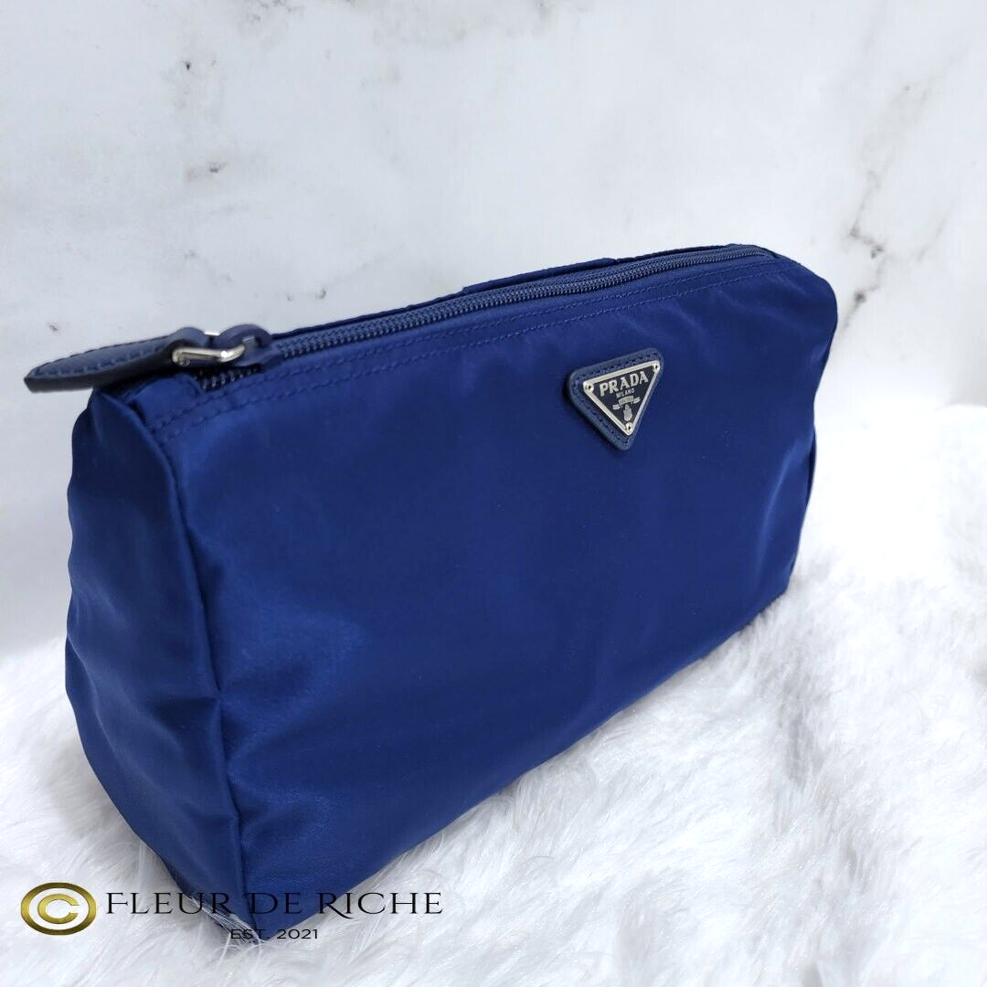Prada Necessaire Tessuto Nylon Medium Toiletry Clutch Case Blue
