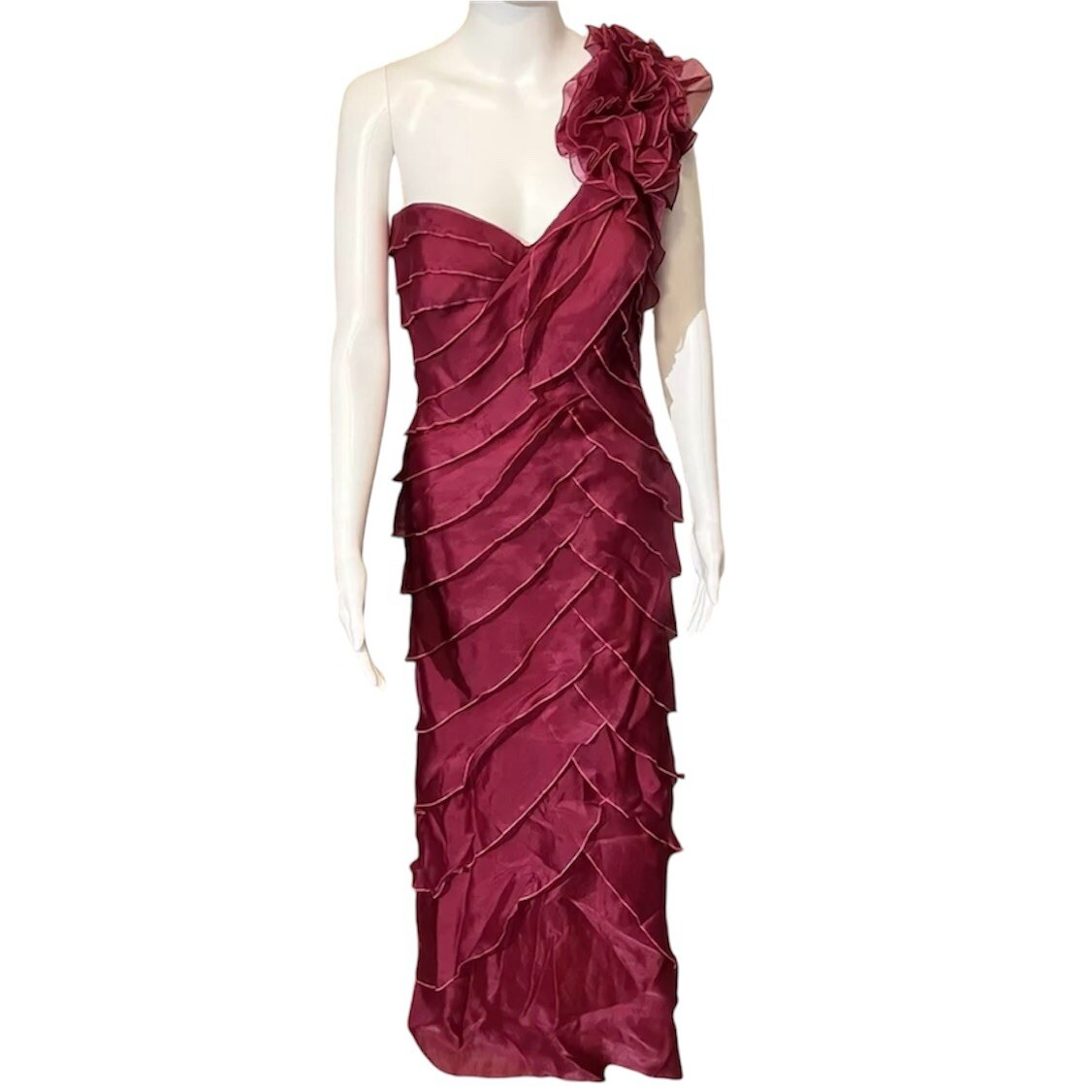 (US発)TADASHI SHOJI ラッフルフロント シースガウン Vintage Tadashi Shoji Collection Womens 10 Ruffle Evening
