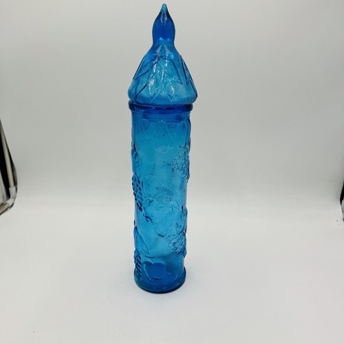 Vintage MCM Empoli Harvest Fruit Blue Embossed Apothecary Jar with Lid 17in - Picture 14 of 15