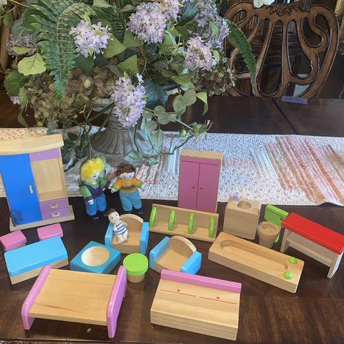 Lot of Wood Dollhouse Furniture, Plan Toys, Ryan's Room 2 Family