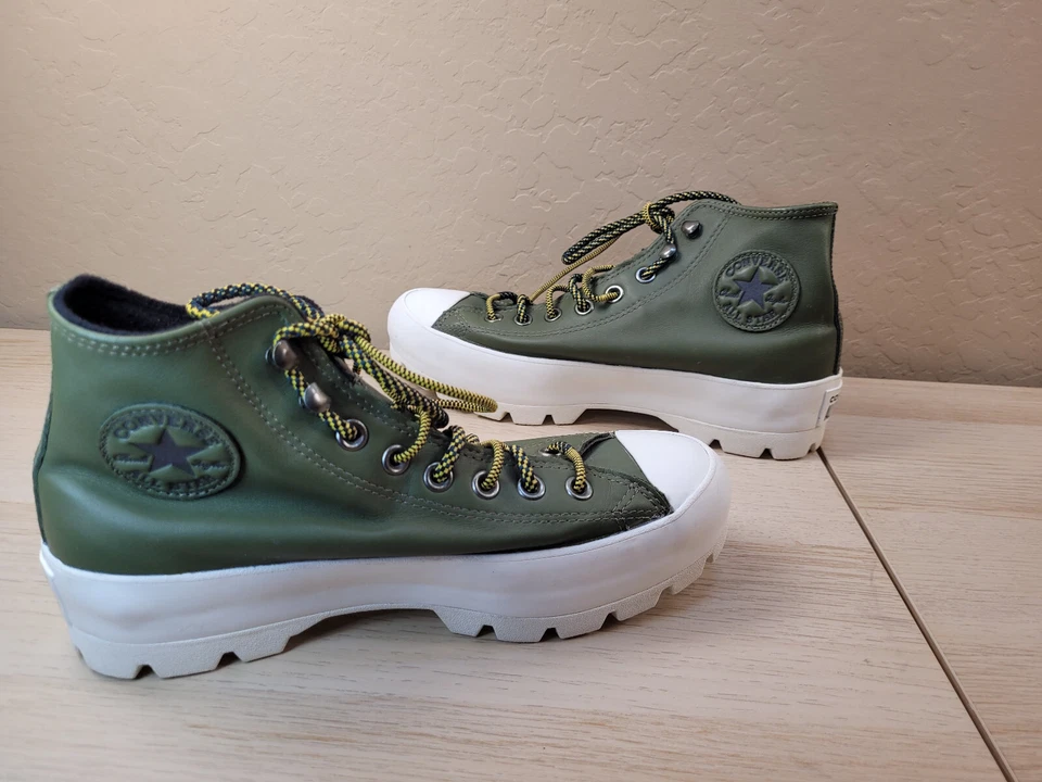 Converse Hi Olive Green Leather Gore-Tex Lug Ankle Boots Shoes Womens 9 EUC - Image 4 of 4