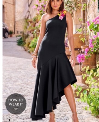 Boston Proper One Shoulder 3D Floral Gown Flamenco Salsa Tango Tropical 4 New