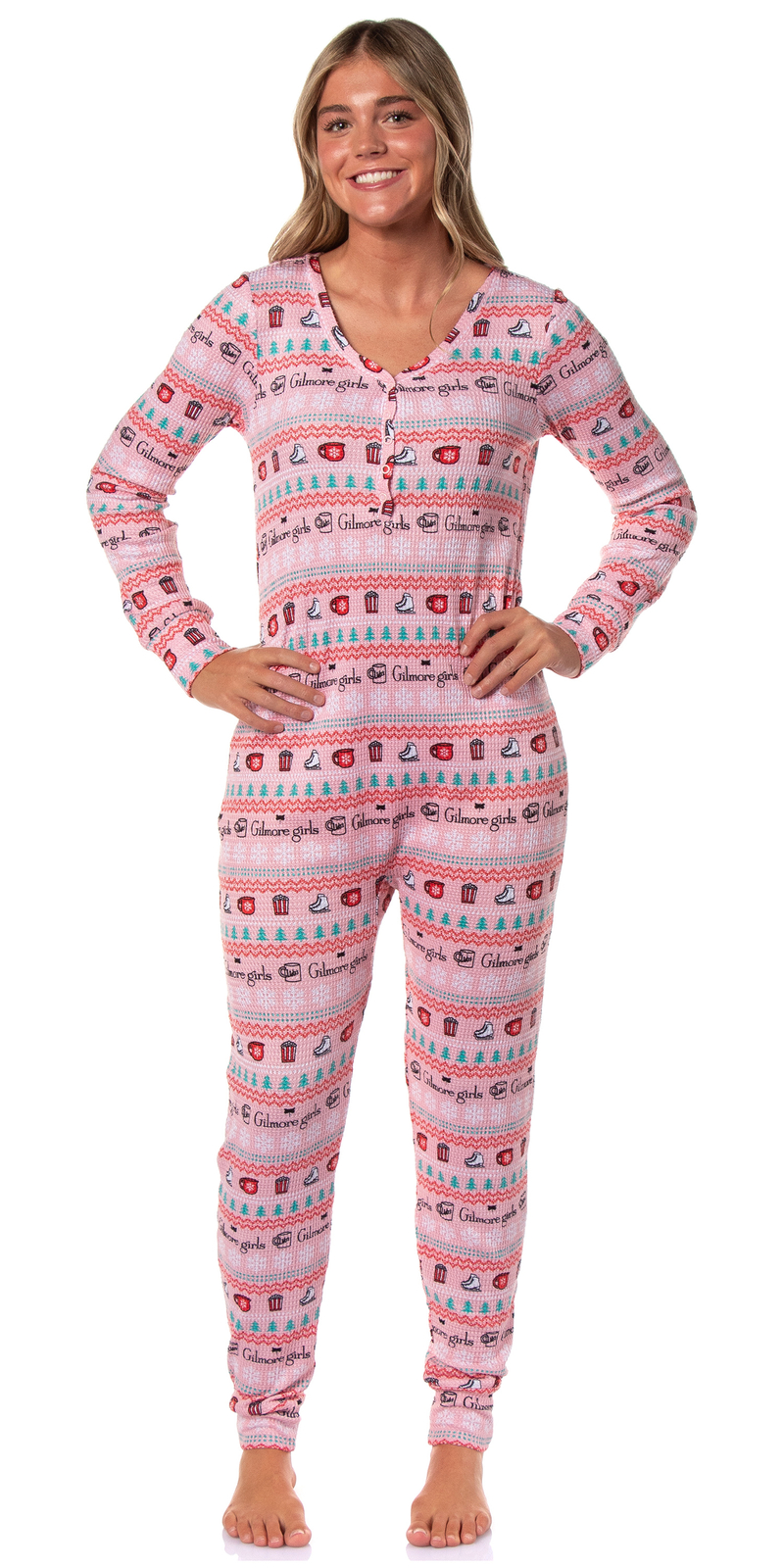Gilmore Girls Women's Christmas Waffle Union Suit One Piece Sleep Pajamas