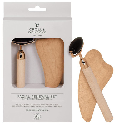 Facial Renewal Geschenk Set   Obsidian Roller & Gua Sha Holz